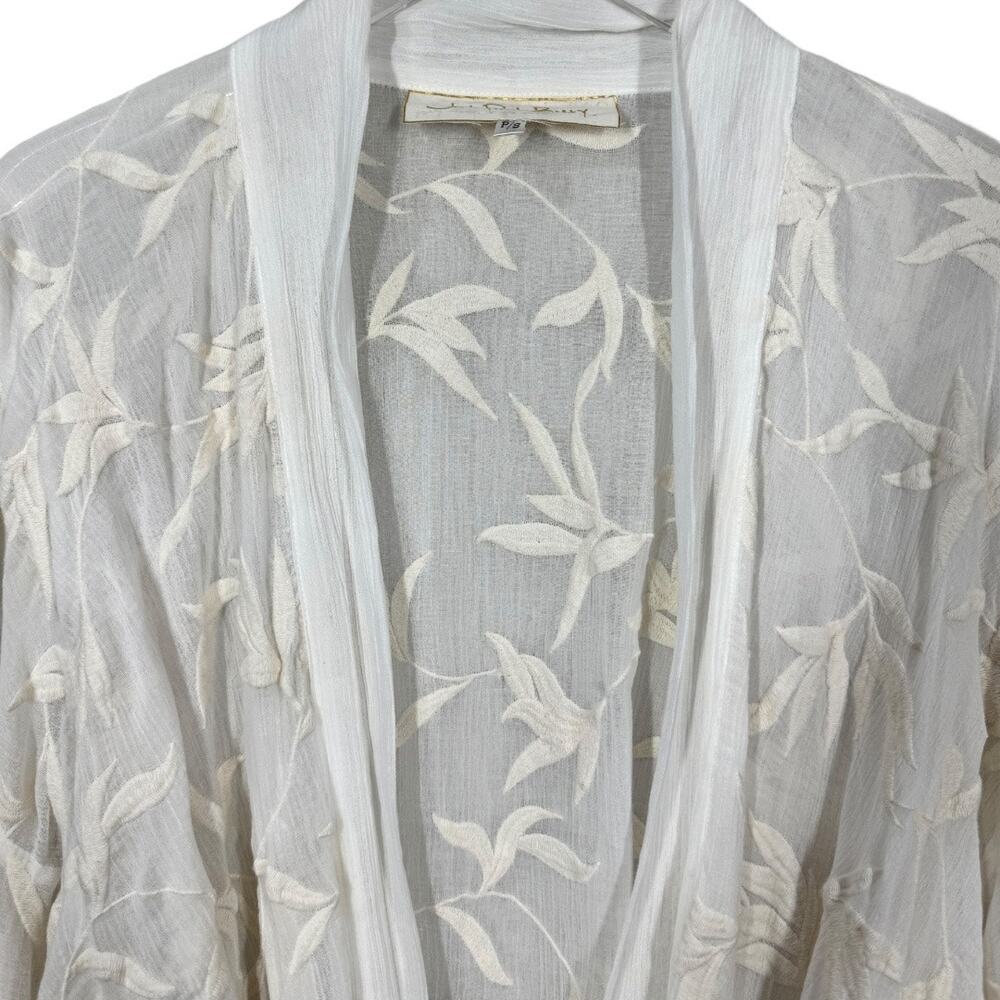 Jen's Pirate Booty Cream Embroidered Boho Kimono P/S Belted Floral Hippie - Picture 2 of 6